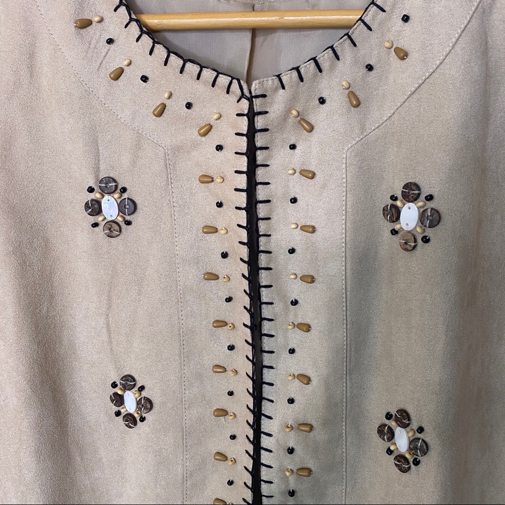 Dress Barn Beaded Tan Suede Jacket Large - Picture 3 of 11
